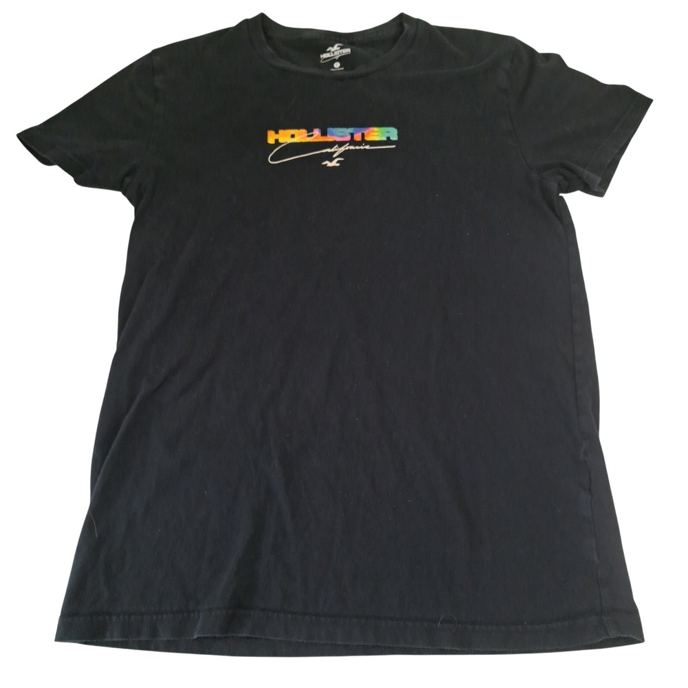 Hollister‎ California T-Shirt Men's Small Black Rainbow Logo Preppy Classic Tee